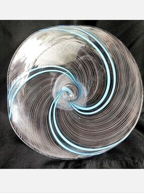 Murano Latticino Venini Italian Blown Glass Aqua Blue White Swirl Vintage Bowl